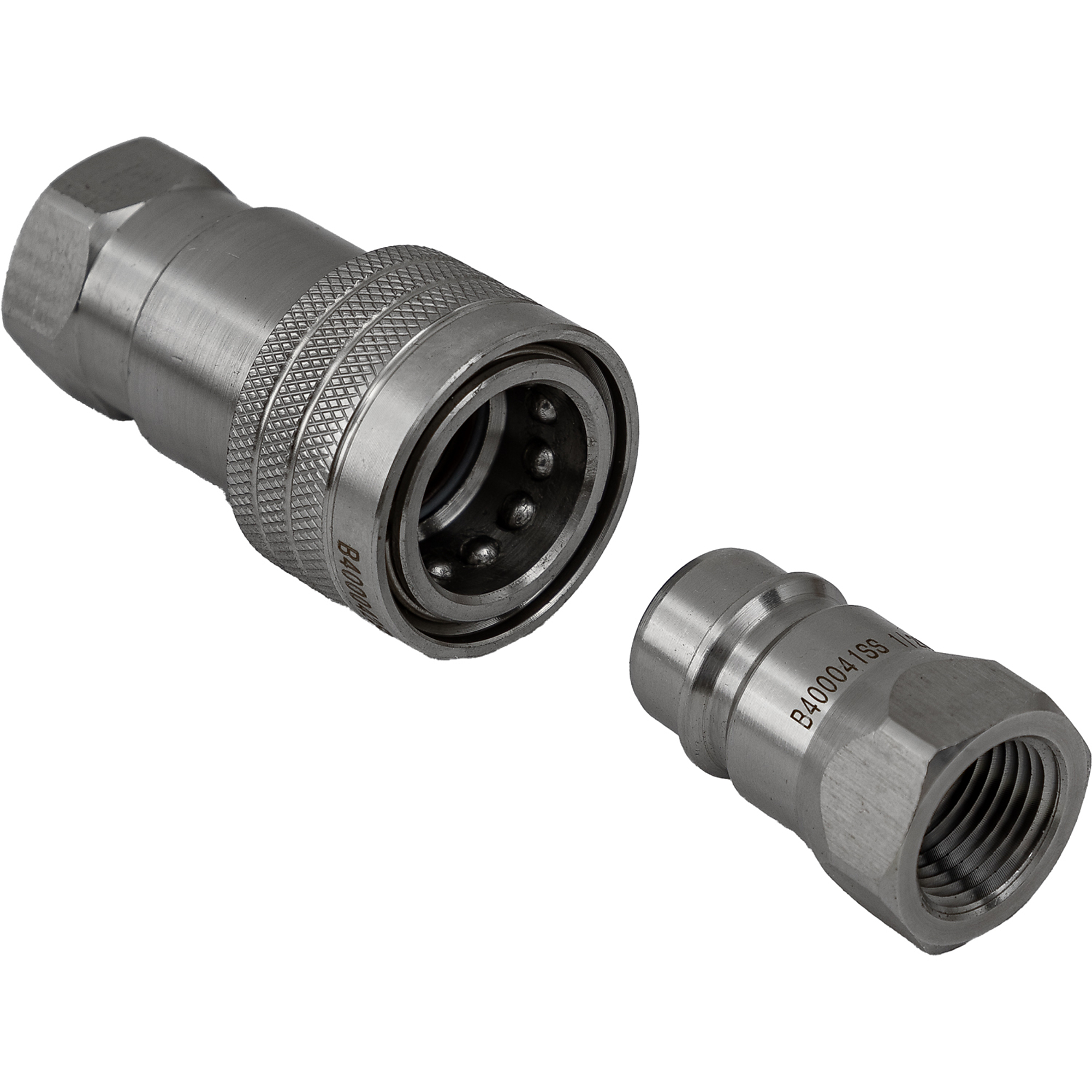 Buyers Products, Hydraulic Coupler Set, SST, 1/2in. NPTF,1 /2in. BODY, Fitting Size 1/2 in, Model# B40004SS